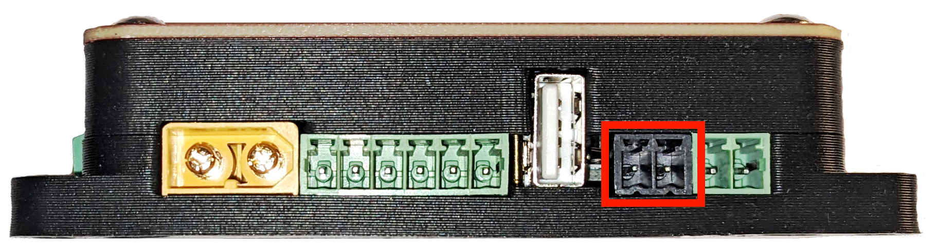 Diagram showing the pinout of the top of the BrainBox